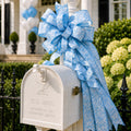 18"W X 40"L BLUE INK/BLUE STRIPE PRE-MADE BOW