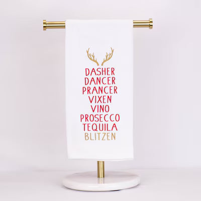 Blitzen Christmas Hand Towel White/Red/Gold 20x28