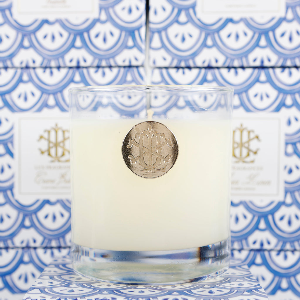Cape Jasmine 8 oz Blue and White Designer Box Candle