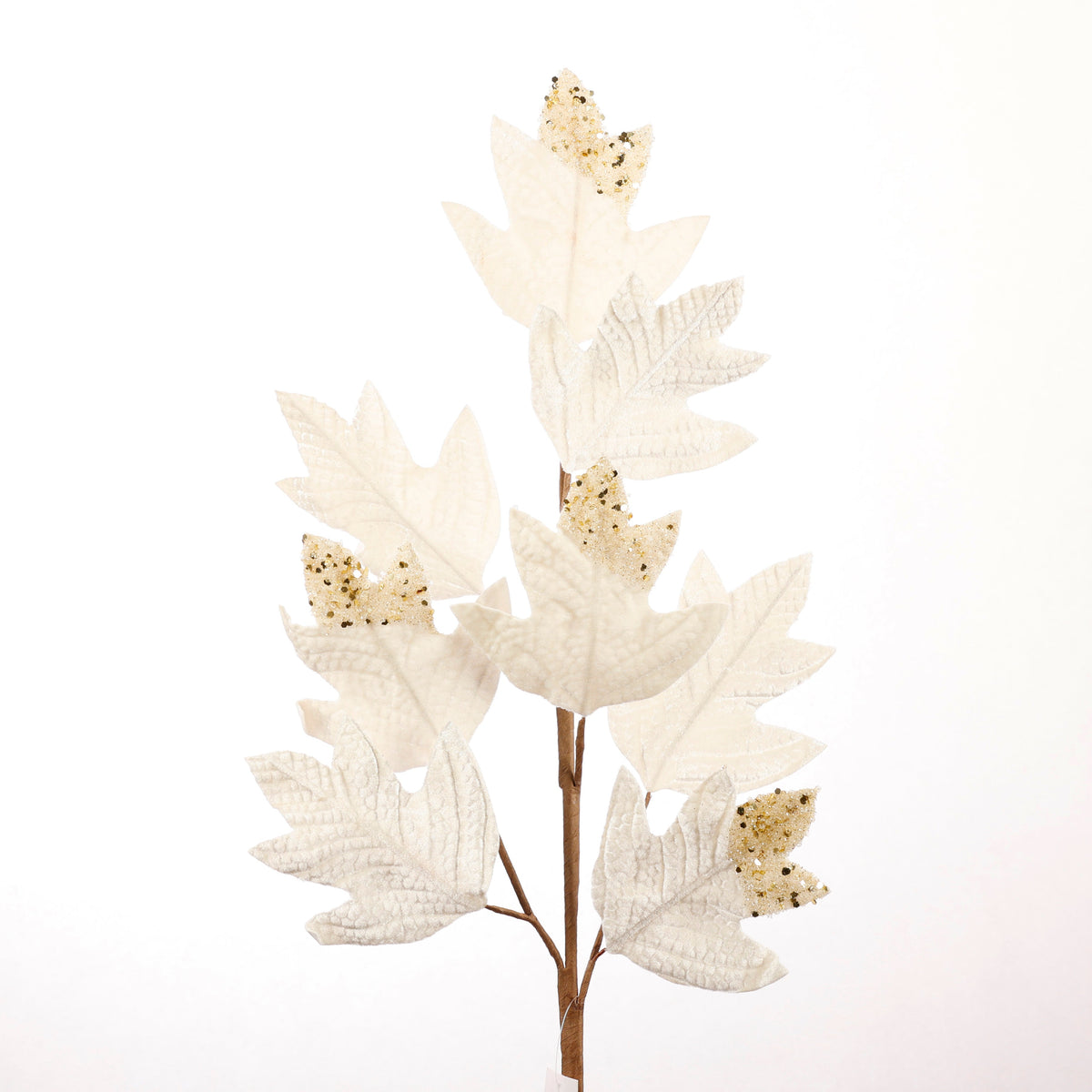 27.5" IVORY BEADED VELVET OAKLEAF SPRAY