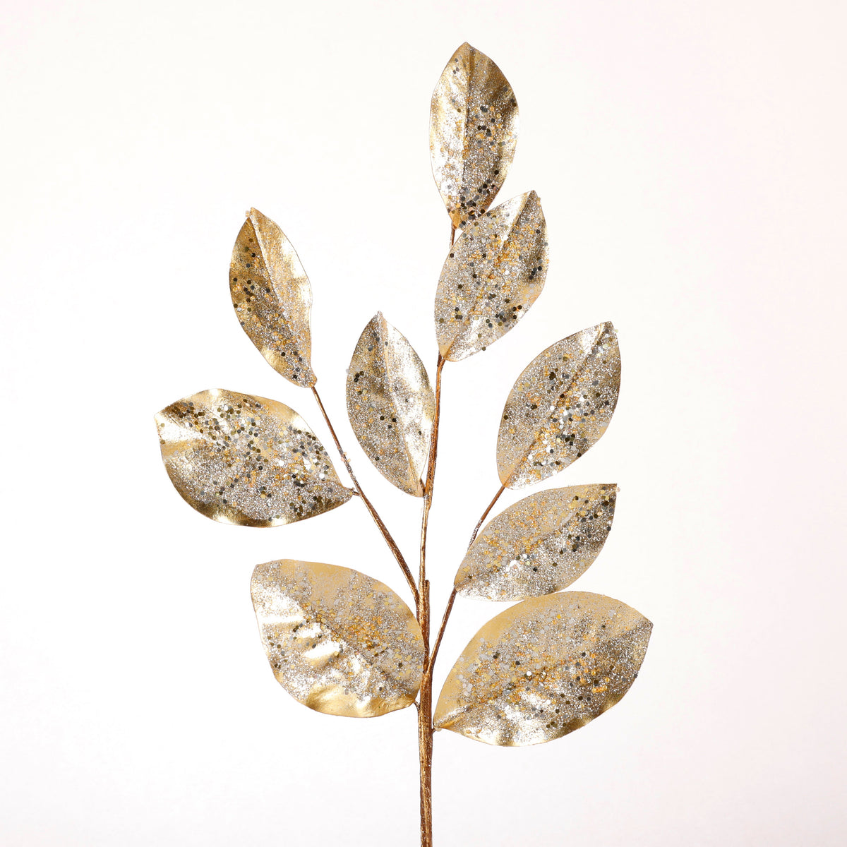 GOLD 32" SEQUINED BEADED MAGNOLIA LEAF SPRAY