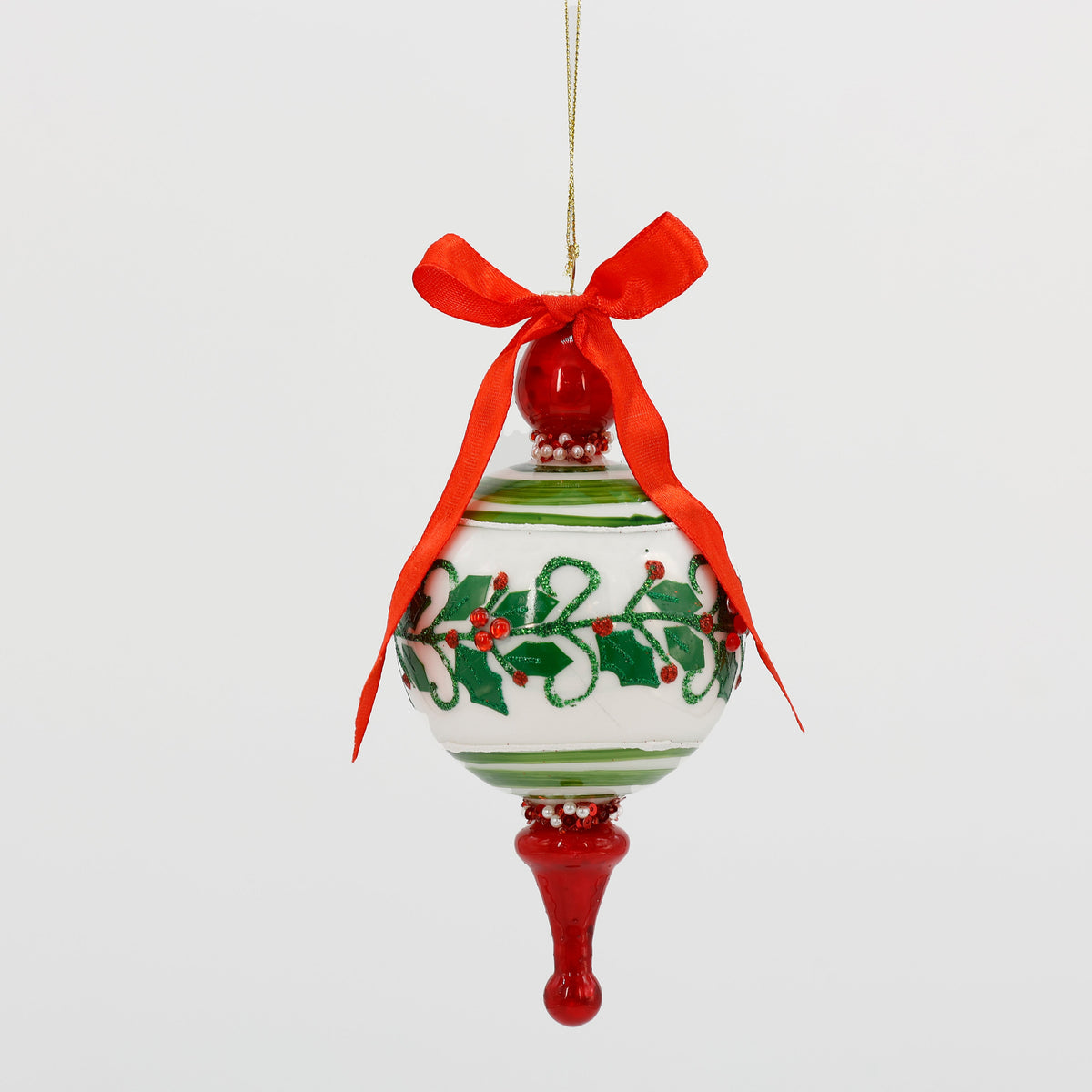 GLASS FINIAL Holly ORN STYLE A