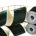 4" X 5 YDS EMERALD GREEN PLUSH VELVET WITH LT GOLD DUPION BACK RIBBON