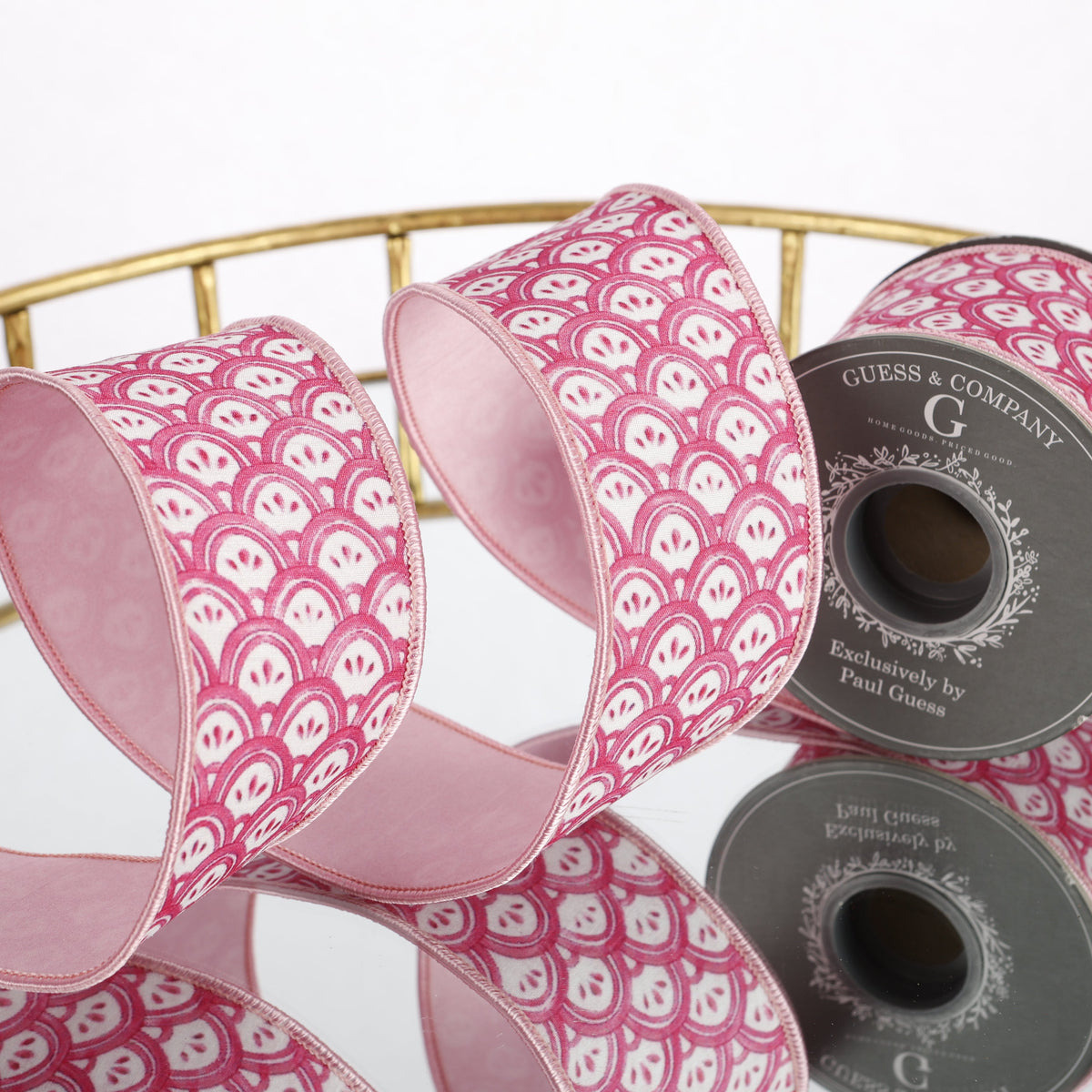4" DIGITAL PRINT ON DUPION WITH DUPION BACK PINK FISH SCALE DESIGN RIBBON