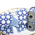 4" EMB ON WHITE DUPION WITH LT BLUE DUPION BACK