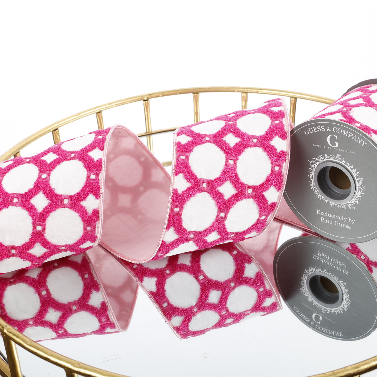 4" EMB ON WHITE DUPION WITH LT PINK DUPION BACK