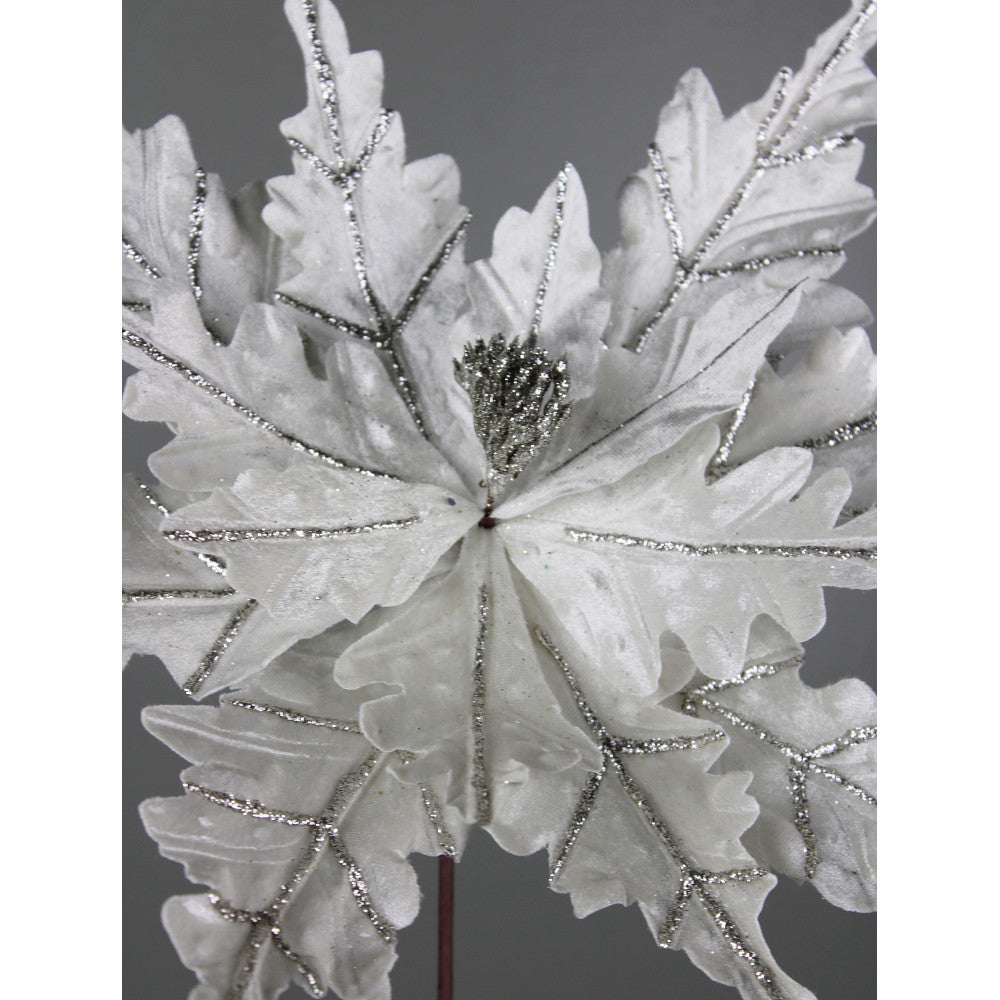 20x15IN Velvet Glitter Poinsettia Stem, Platinum