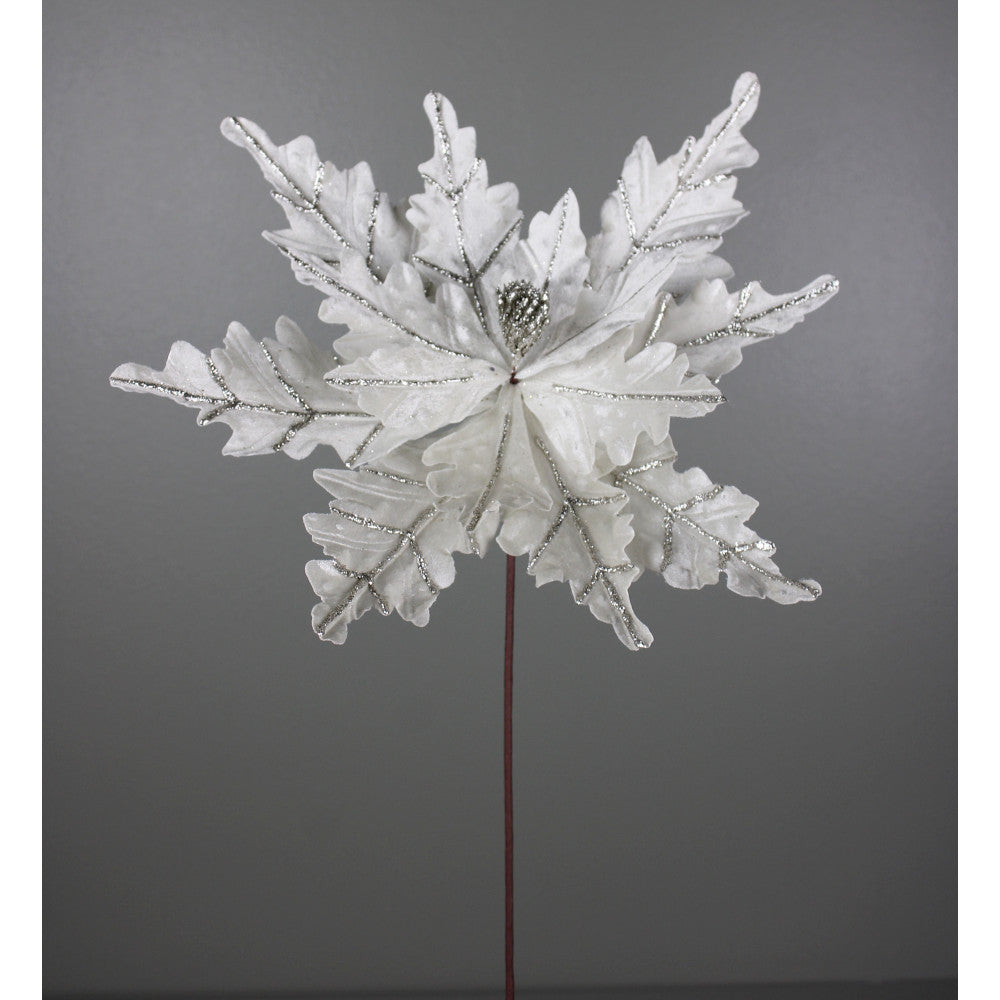 20x15IN Velvet Glitter Poinsettia Stem, Platinum