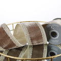 4" X 5 YDTRIM ON BROWN PLUSH VELVET WITH LIGHT GOLD METALLIC DUPION BACK RIBBON