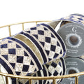 4"X 5 YD NAVY VELVET WITH GOLD DIAMOND DUPION BACKED RIBBON