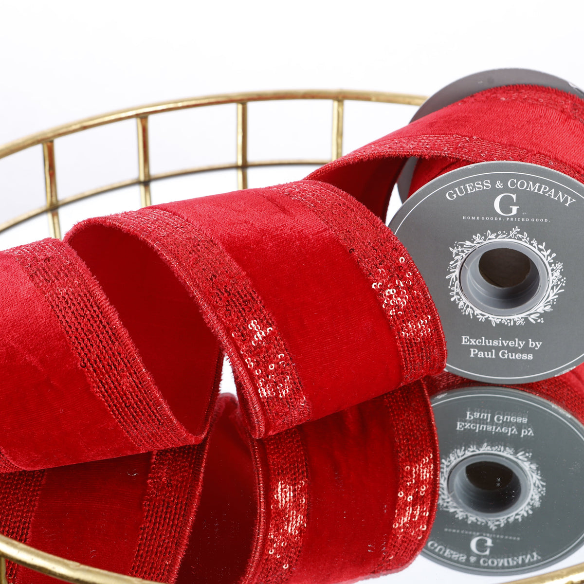 4" SEQUIN EMB ON RED OR VELVET WITH RED DUPION BACK RIBBON