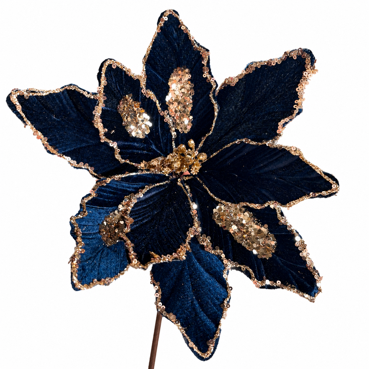 17.5" MIDNIGHT BLUE POINSETTIA WITH STEM