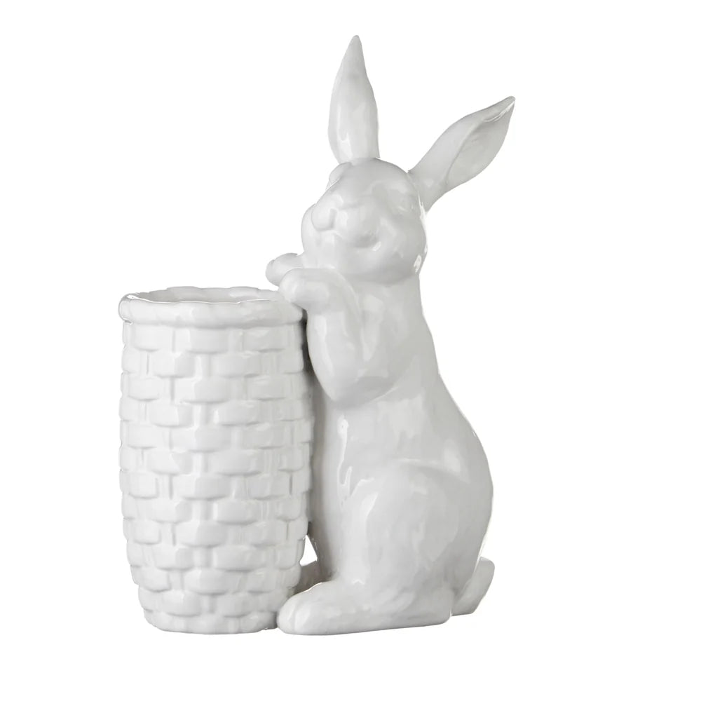 9.75" Rabbit White Ceramic Bud Vase
