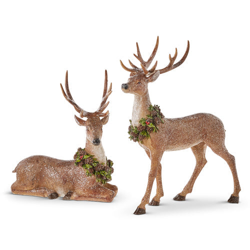 16" Glittered Deer with Wreath (STANDING ONLY)