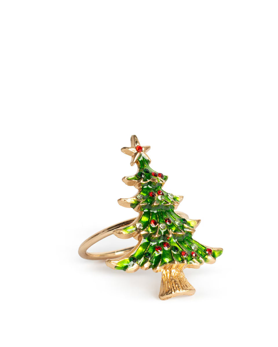 Festive Tree Napkin Rings Green/Red/Gold 1.5" Set of 4