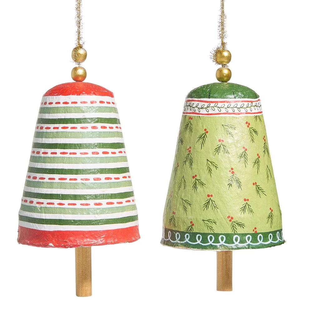 10" Pattern Christmas Paper Mache Bell Ornament (LEFT ONLY)