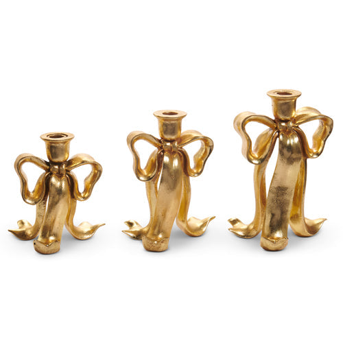 9" Bow Candlesticks-Gold (LARGE ONLY)
