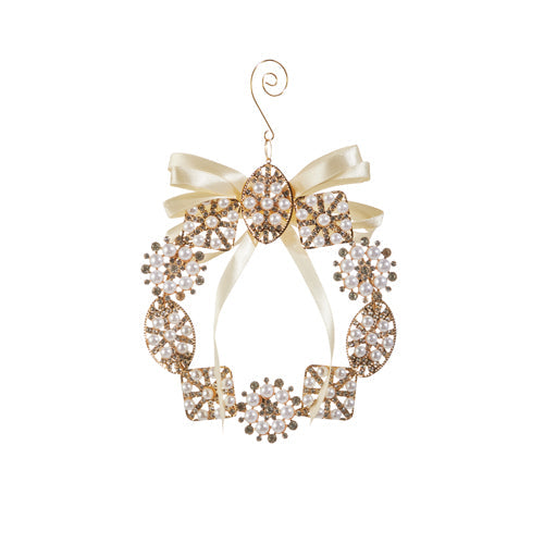 6" Pearl Brooch Wreath Ornament