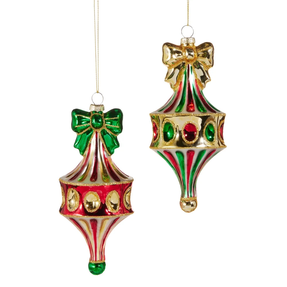 6" Red Green Fairground Finial Ornament (GOLD BOW ONLY)