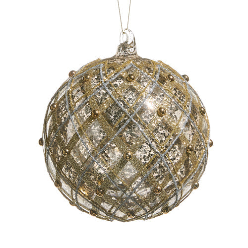 6" Silver and Gold Mercury Glass Ball Ornament