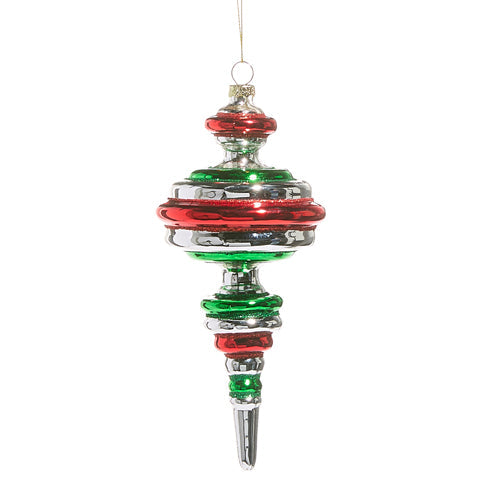 7.25" Red Green Silver Finial Ornament
