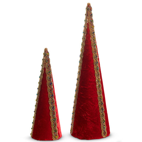 12" Red Velvet Jeweled Cone Trees (SMALL ONLY)