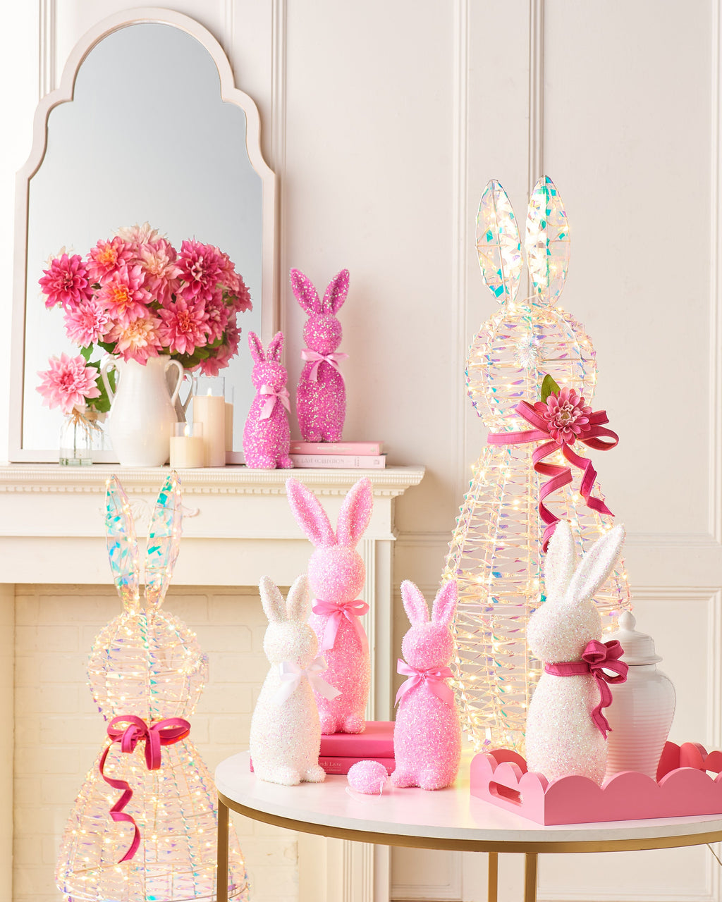16" IRIDESCENT PINK FLOCKED BUNNY