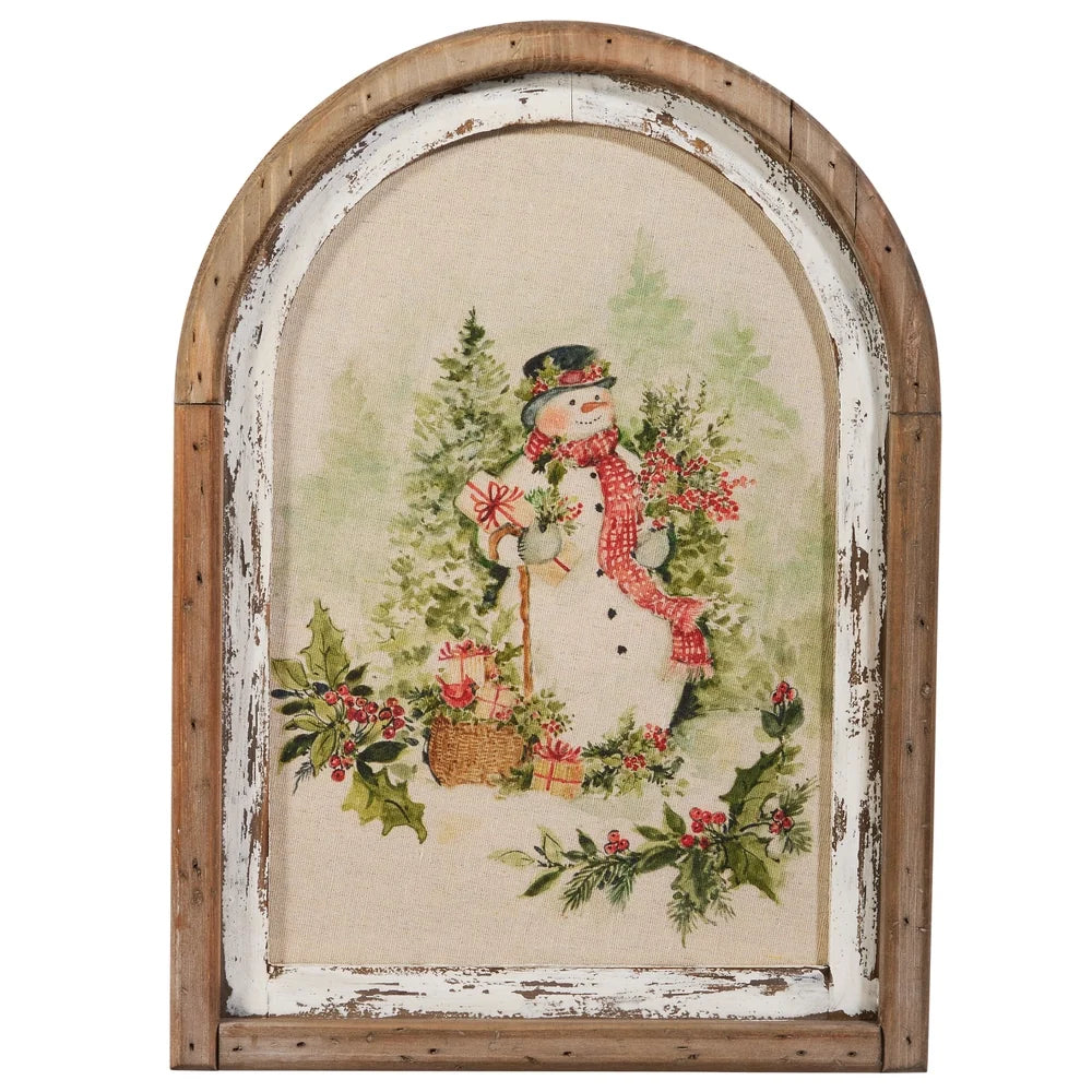 16.5" Watercolor Holiday Snowman Framed Wall Art