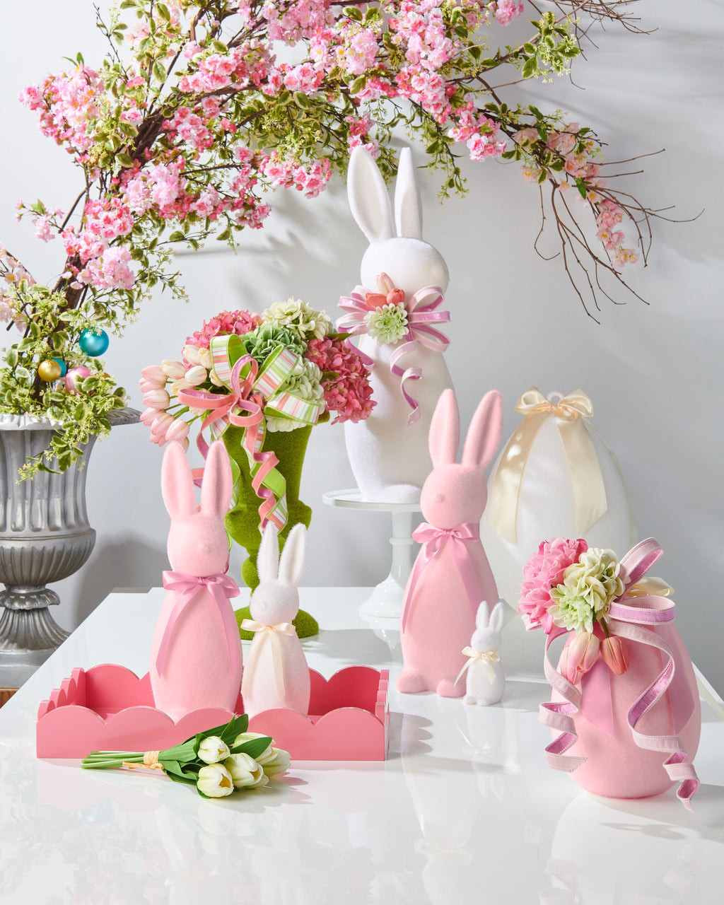 16" PALE FLOCKED BUNNY DECOR-PINK