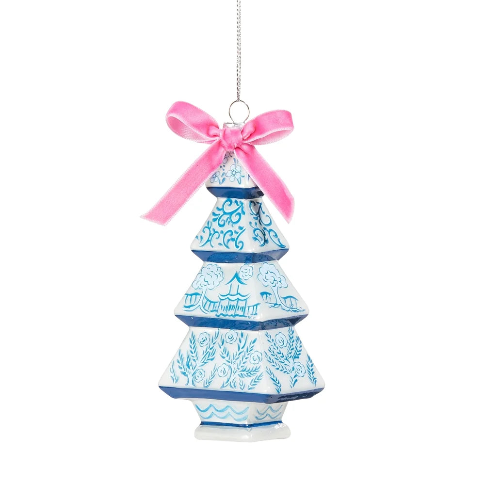 5.25" Chinoiserie Glass Tree Ornament