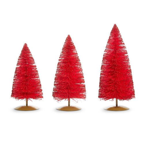 11" Red Glittered Bottle Brush Tree (SMALL ONLY)