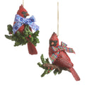 4" Cardinal with Holly and Bow Ornament (RED BOW ONLY)