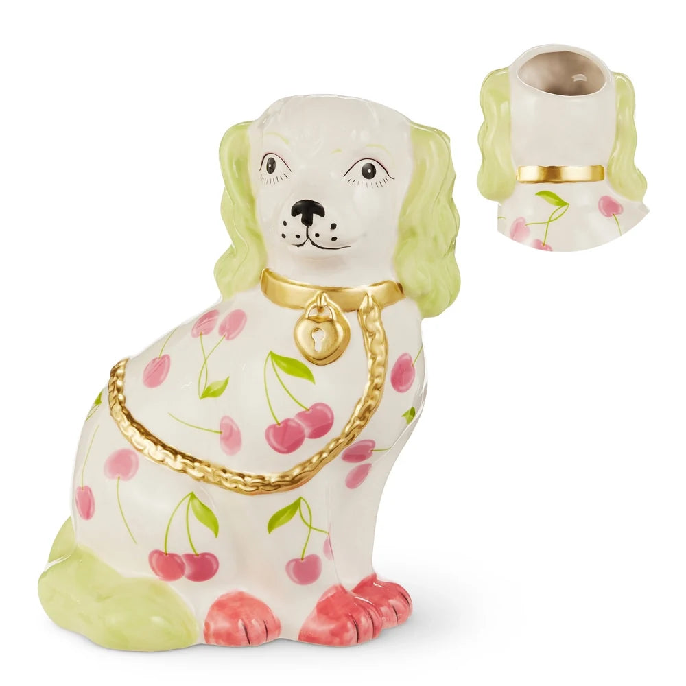 11" Dog Vase with Cherry Motif