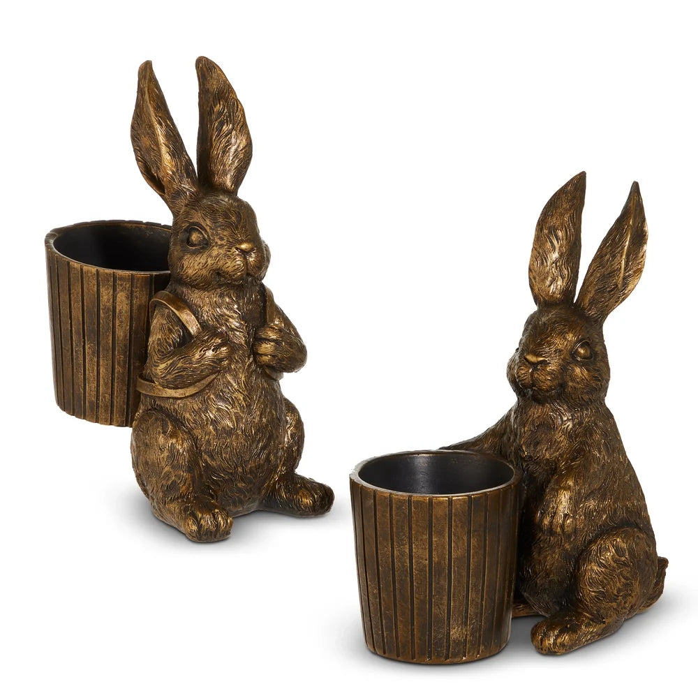 8" Antique Gold Bunny with Basket (LEFT ONLY)
