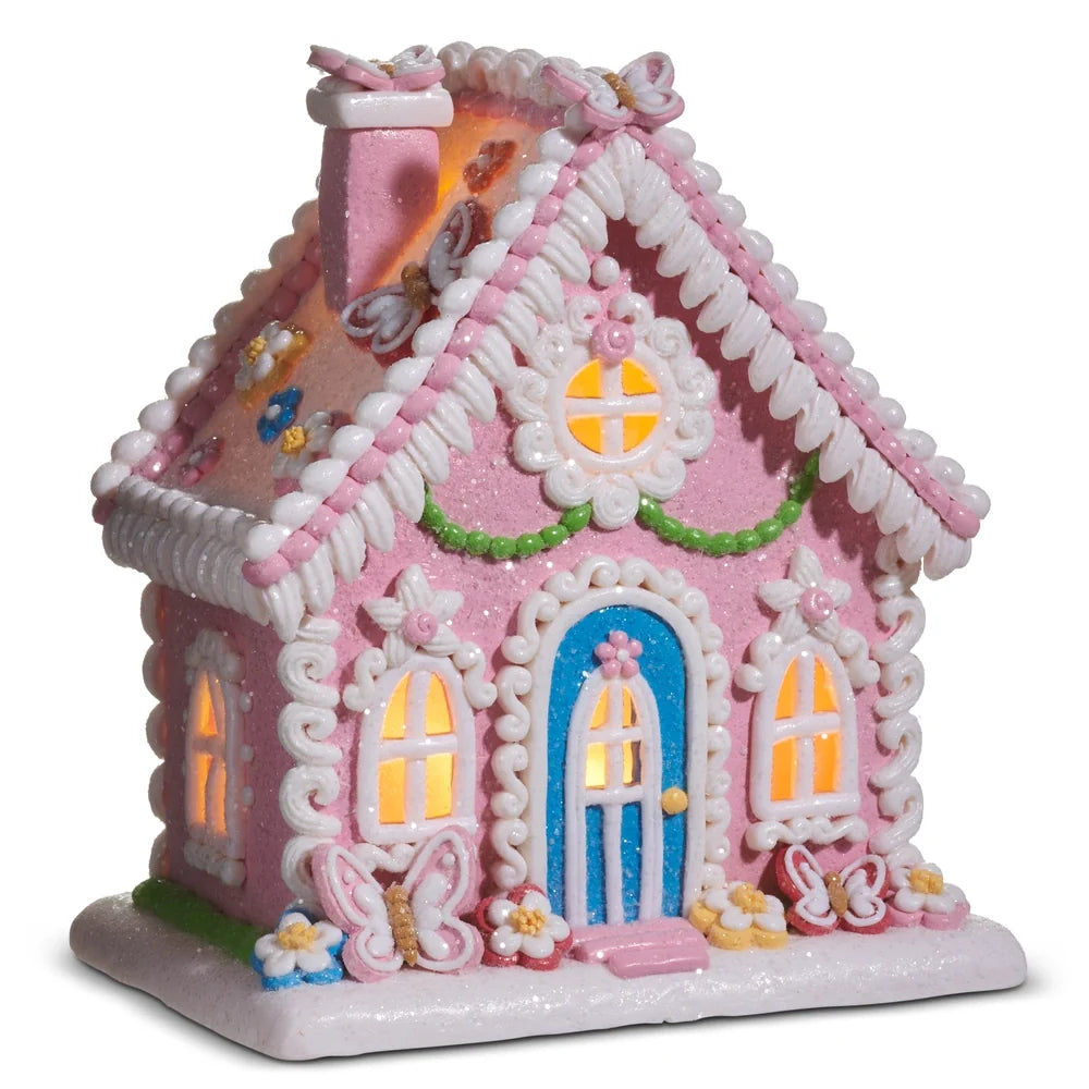 8.5" Lighted Flutter and Petal Gingerbread Cottage