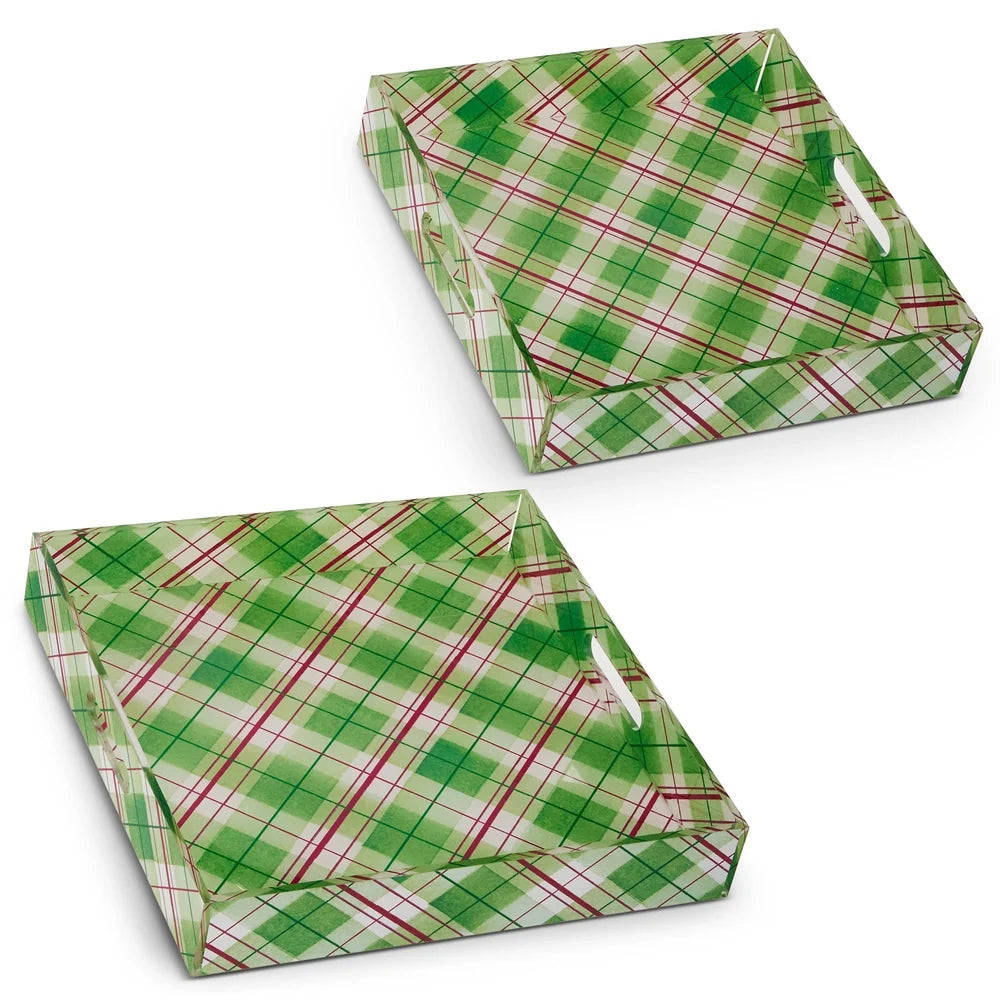 14" Sage Plaid Trays (LARGE ONLY)