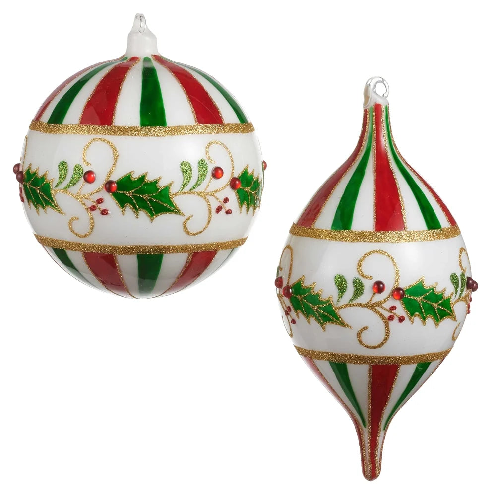 5" Holly and Stripe Ornament (BALL ONLY)