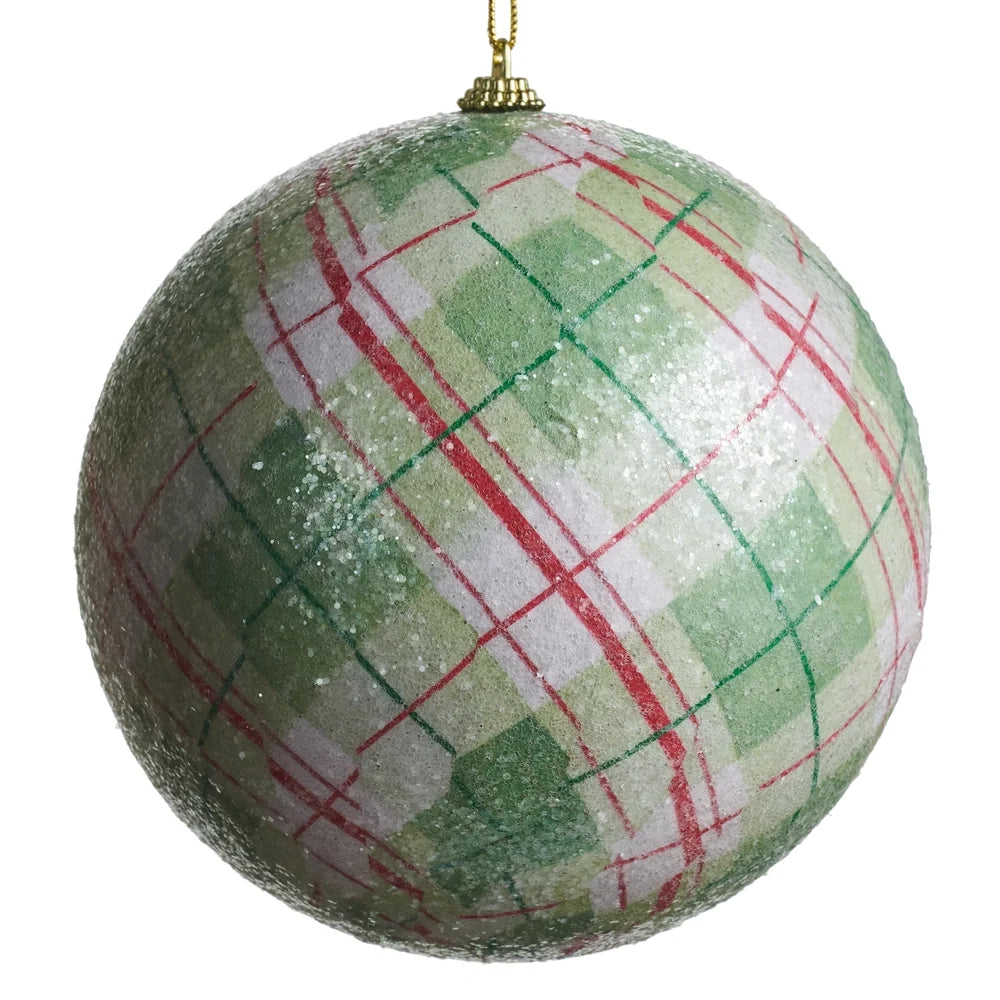 6" Sage Plaid Ball Ornament