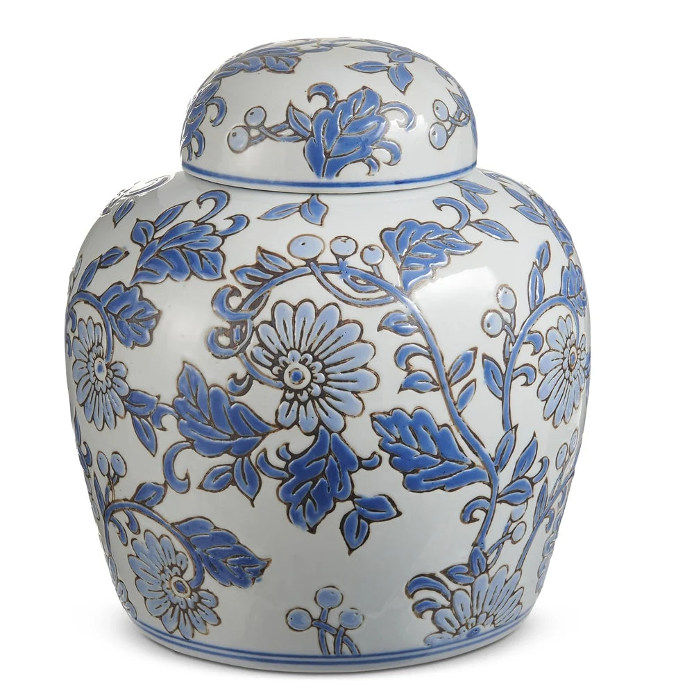 9.5" Blue Vine Pattern Round Jar