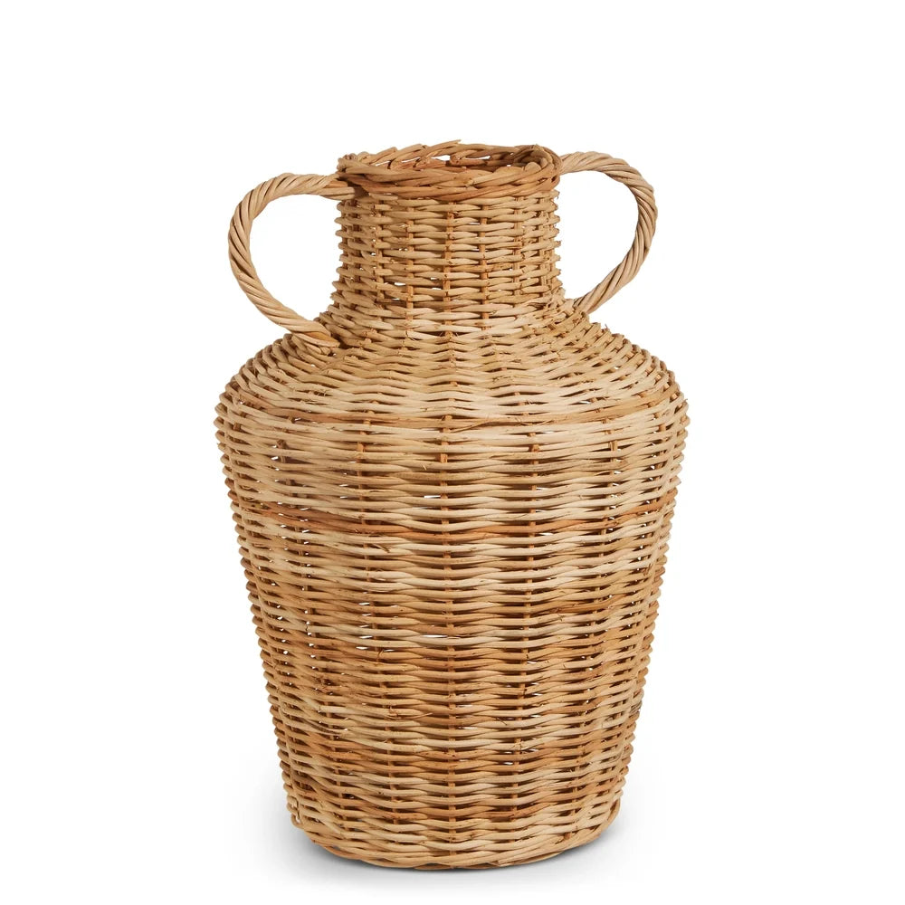14" Wicker Ginger Jar Vase with Handles