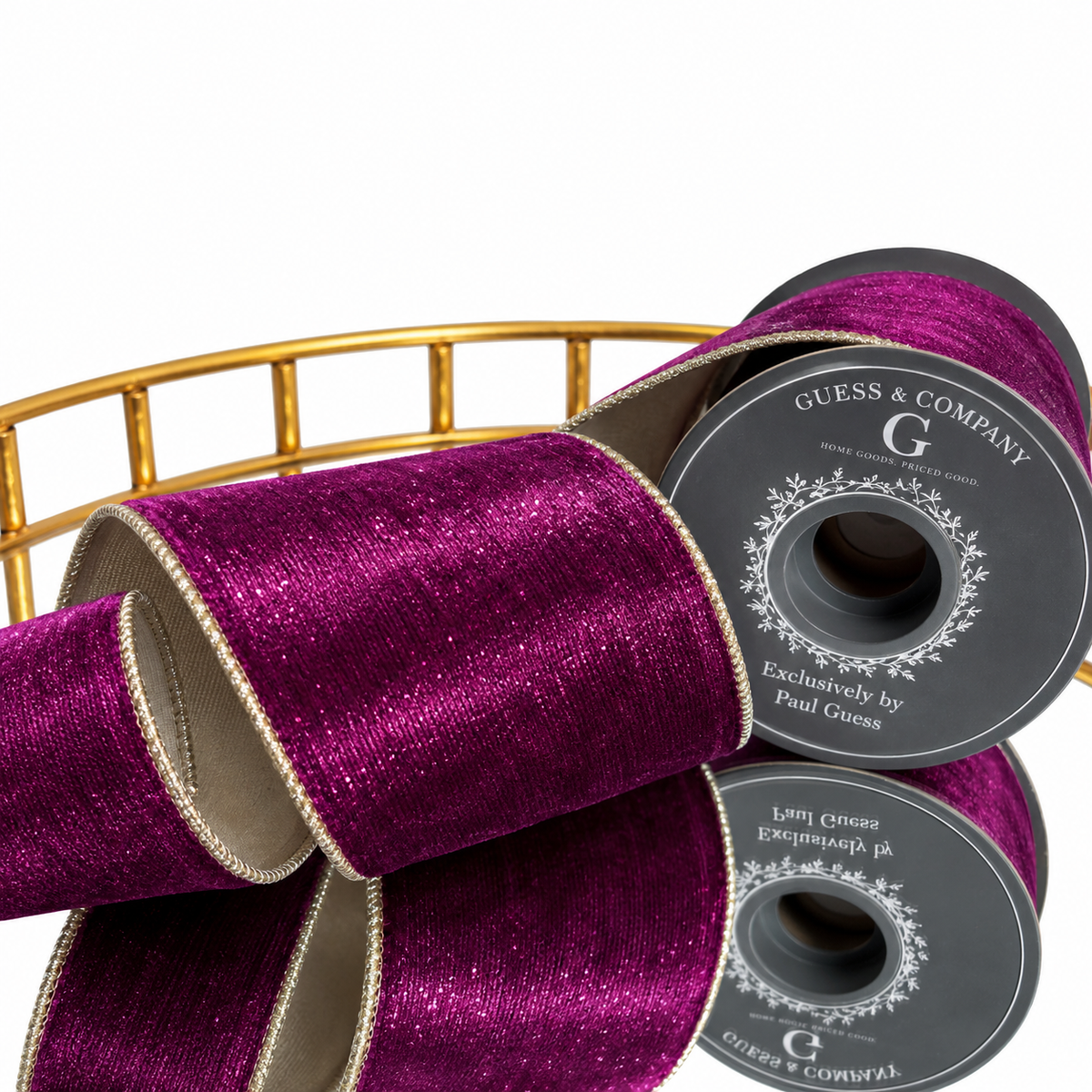4" X 5 YDS PURP/GOLD VEL DUPION BACKED RIBBON