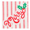 Merry On Red Ticking Beverage Napkin..20 Pieces Per Pkg