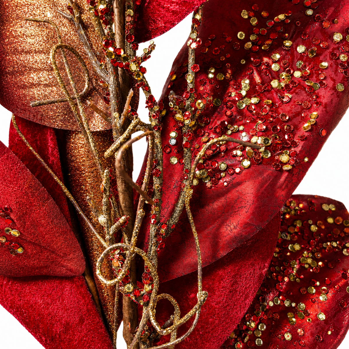 39" Burgundy Beaded Magnolia Leaf Spray