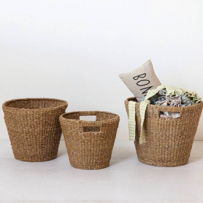 Hand-Woven Seagrass Baskets w/ Handles, Natural, LARGE ONLY
