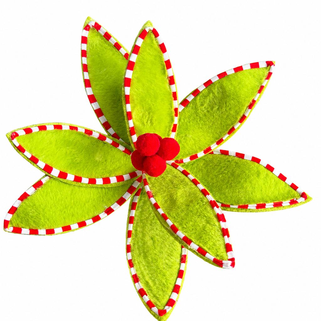 27" Grinch Poinsettia Stem with red/white piping
