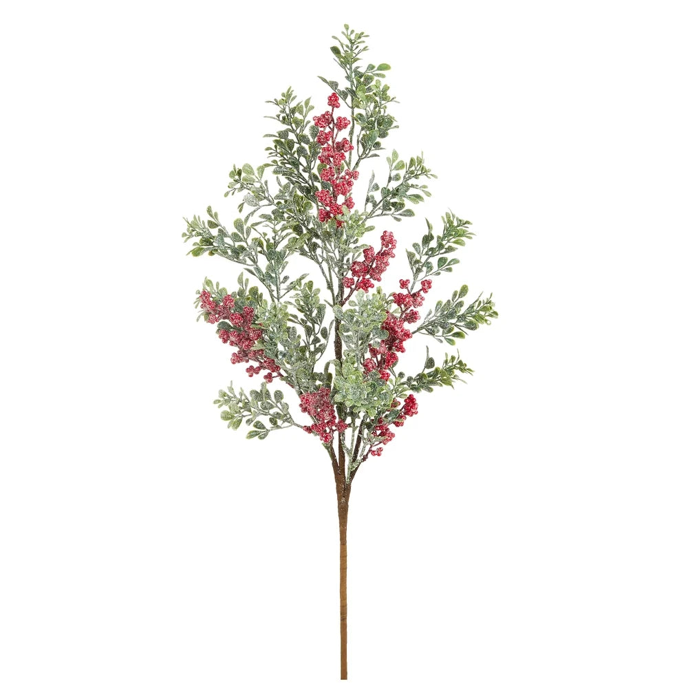 30" Iced Red Berry and Greenery Spray