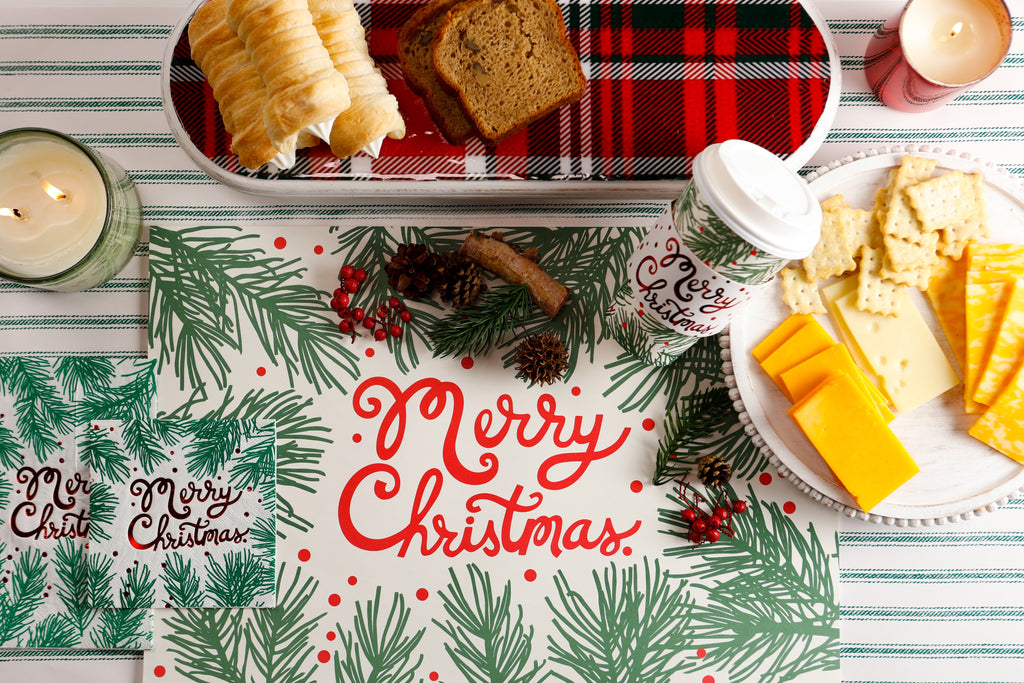 Pine Bough Merry Christmas Beverage Napkin..20 Pieces Per Pkg