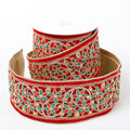 4" X 5 YDS RED VEL W/ RD/GRN BEADING AND GOLD EMB DUP BACK RIBBON
