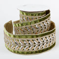 4" X 5 YDS SAGE GRN VEL GLD AND SILV MIRRORED DUP BACK RIBBON