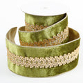 4" X 5 YDS SAGE GREEN VEL W/ BEADED EMB DUP BACKED RIBBON